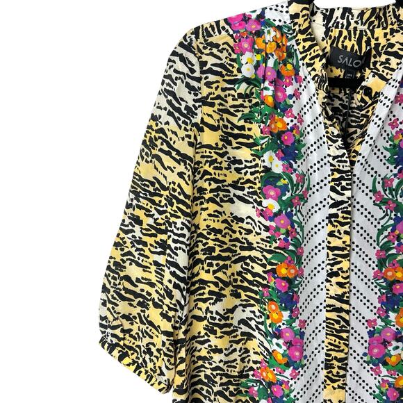 NWT Saloni Tyra Tiger Rosette Silk Multicolor Animal Print Belted Shirt Dress - Picture 9 of 12
